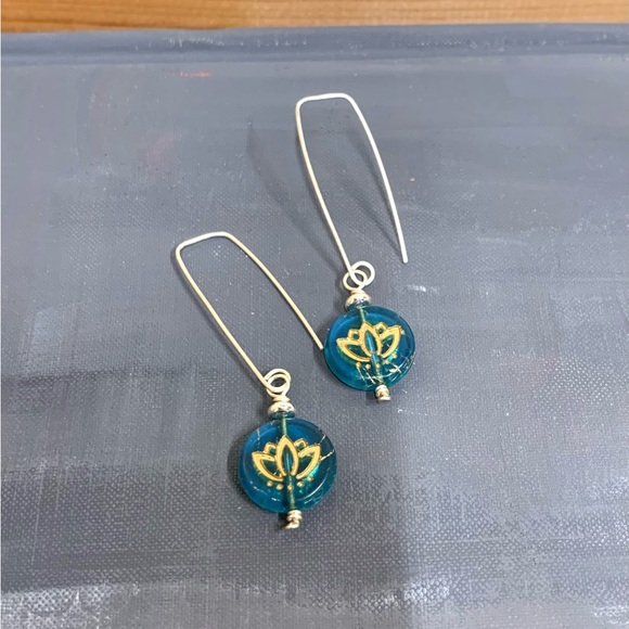 Blue Lotus Earrings Sterling Silver by Anne More Jewelry NWT - Picture 1 of 7